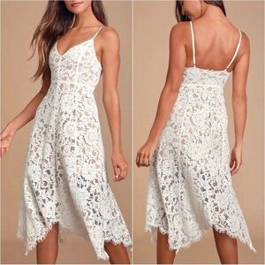 Lulu’s One Wish White Lace Midi Dress